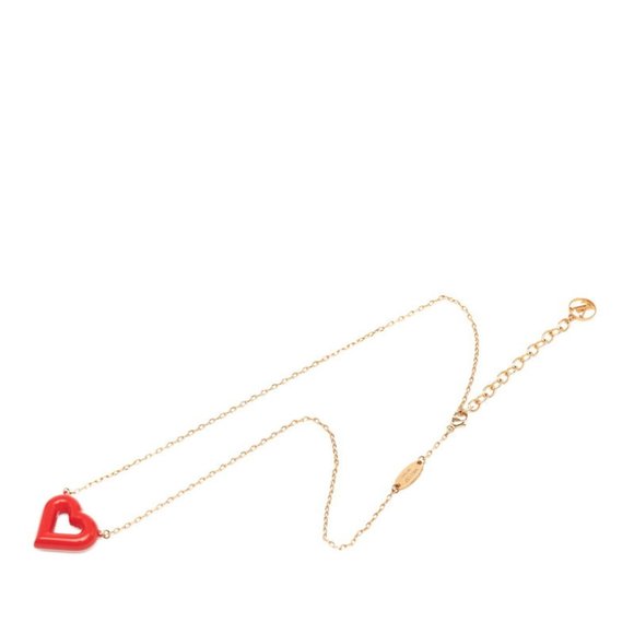 Louis Vuitton LV&V Heart Pendant Necklace M61137 Gold Red Plated Women's LOUI...